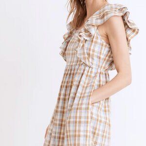 NWT Ruffle-Sleeve Tiered Midi Dress in Plaid in Sz 6